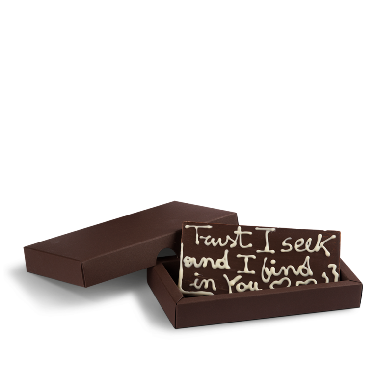 Tavoletta di cioccolato con dedica bianca e scatola